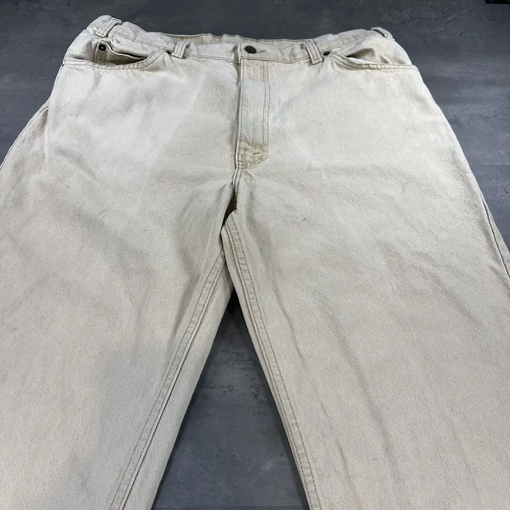 Vintage 90s Levi's 550 Khaki Jeans 38x32 Fit 35x31 Faded Denim OrangeTab Western